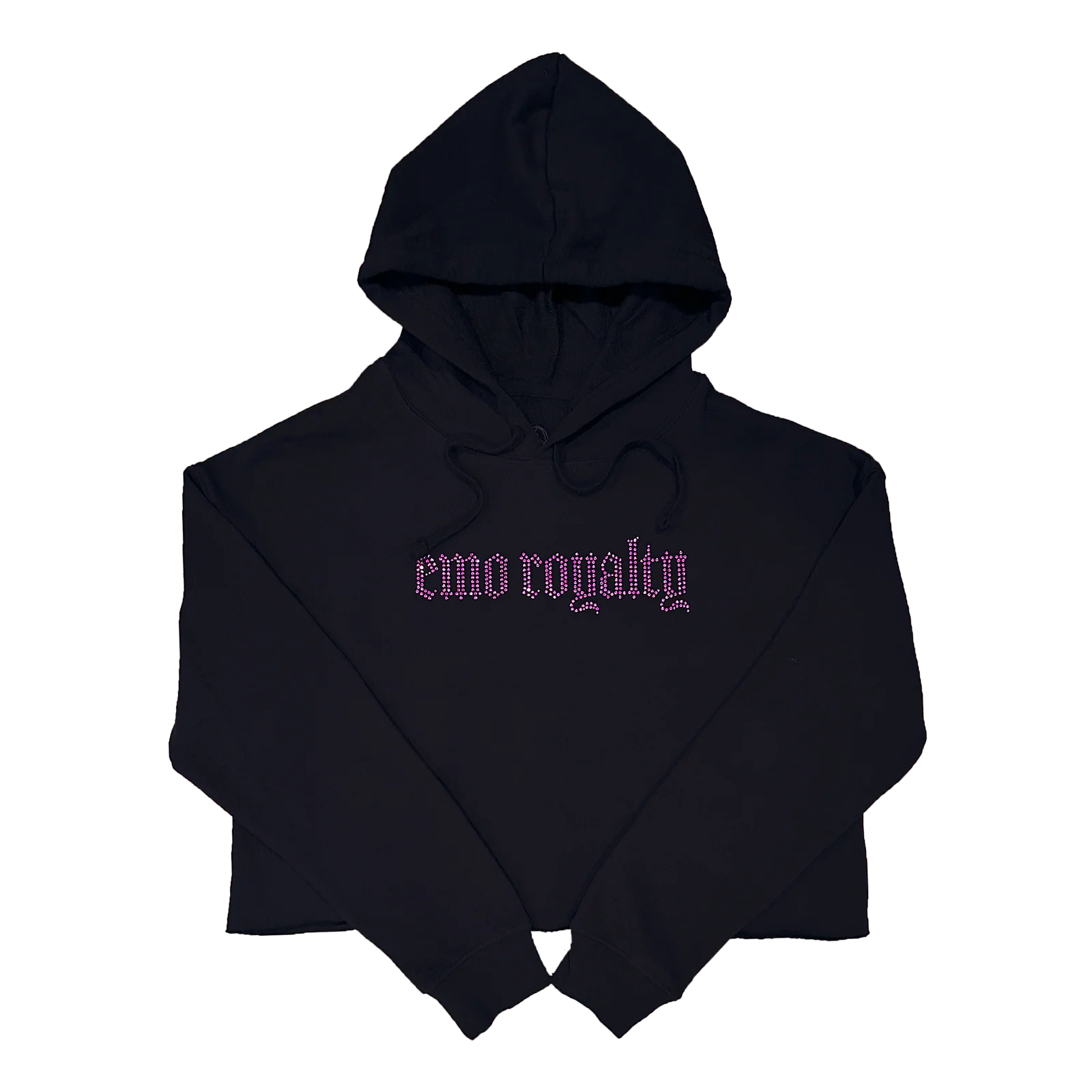 Emo Royalty Rhinestone Crop Hoodie - Black